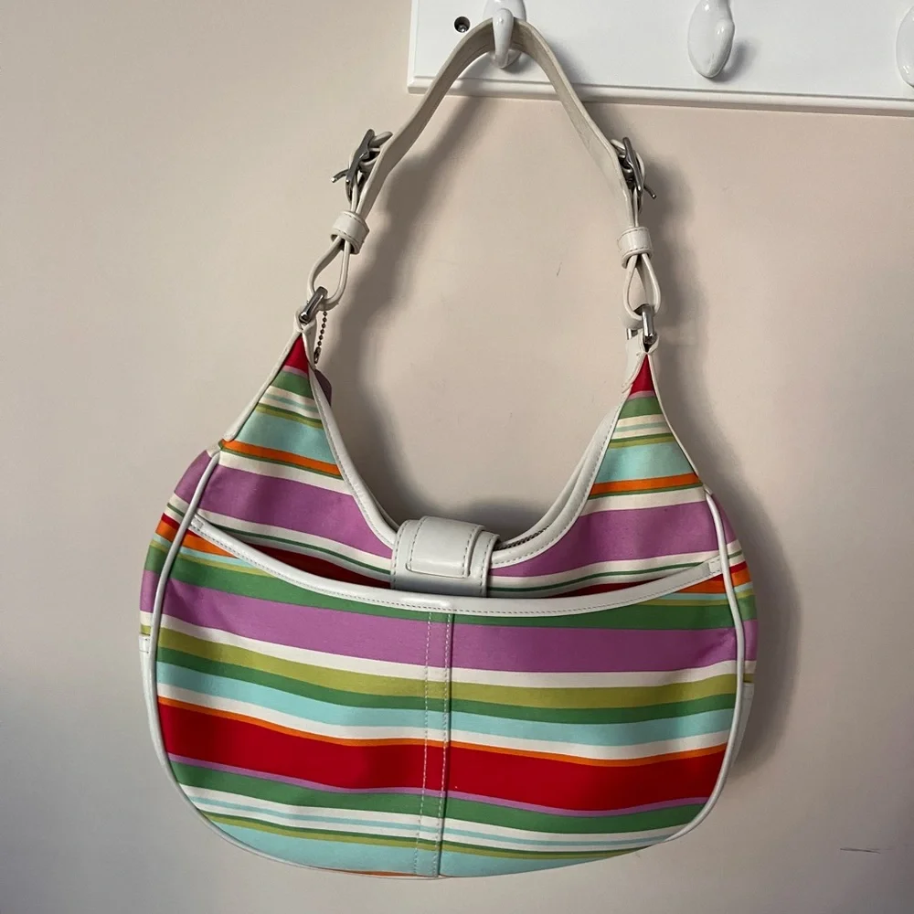 COACH Striped Multicolor Hobo Bag F10702 - Picture 2 of 4